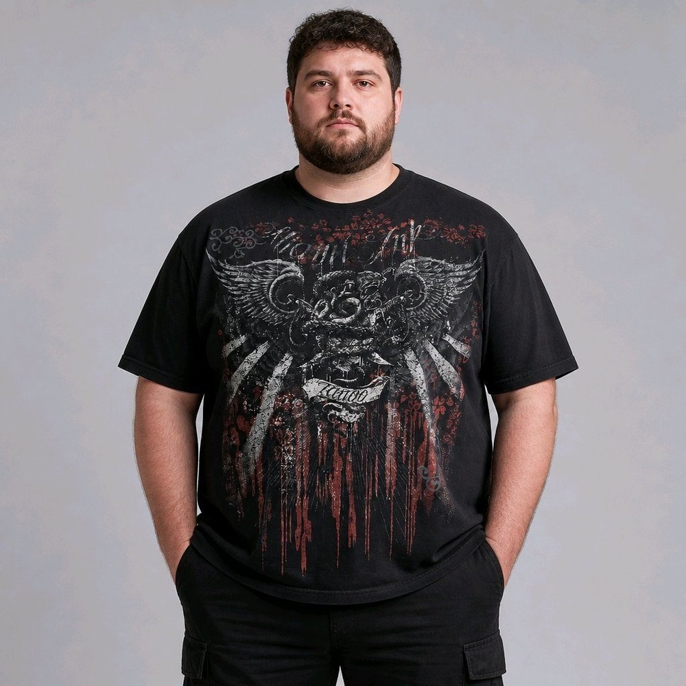 Miami Ink 2X-Large Black Graphic T-Shirt Tattoo Winged Skull Design